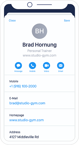Bir fitness eğitmeni için örnek vCard QR Kodu içeriği